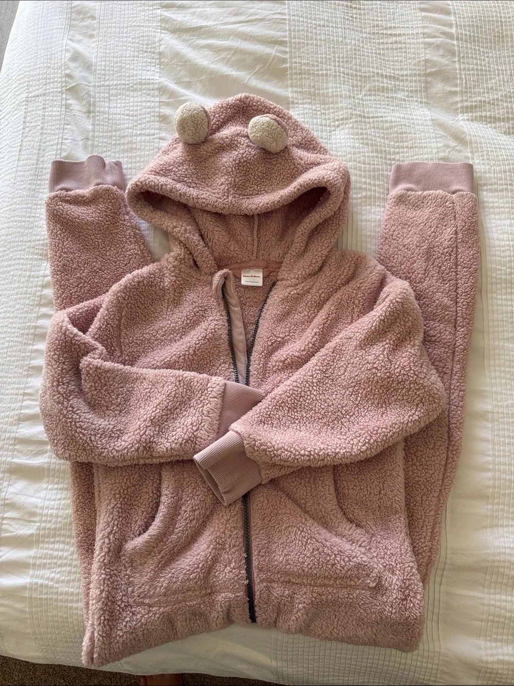 Hanna Andersson marshmallow Hooded One-Piece in Pale Pink with Bear Ears
